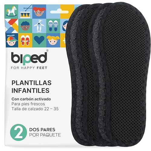 biped 2 pares de plantillas infantiles con carbón activo – Frescura higiénica para zapatillas, botas de goma y todo tipo de calzado – Plantillas lavables contra el mal olor z2769(30)
