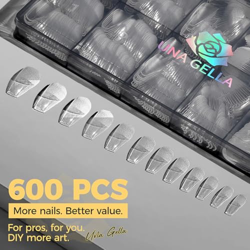 Image of UNA GELLA Medium Coffin Nails Tips 600Pcs, Gel Nail Tips Coffin Pre Etched Press On Nails Fake Soft Gel Nail Tips For Nail Extension Ombre Stlye Art Home DIY Salon 12 Sizes