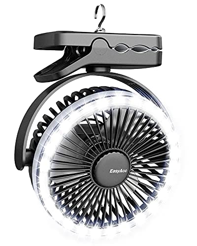 EasyAcc Camping Tent Fan with LED Lantern, 6700mAh Rechargable Battery Fan, 3 in 1 USB Desk Fan Clip-On Fan Hanging Hook Fan, 360Â°Rotation 21H Working Time Portable Fan for Outdoor Home Office