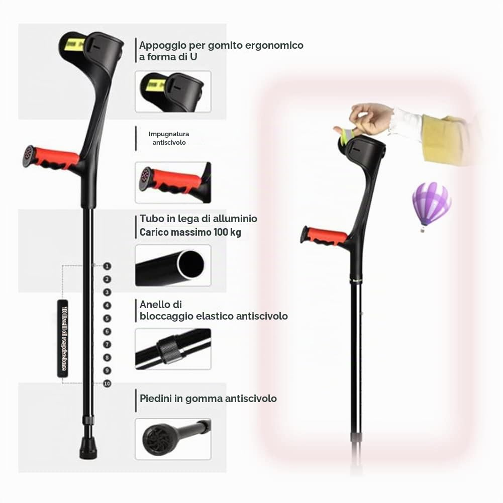 1 Paio Stampelle Pieghevole per Avambraccio (Bracciale Chiuso), Stampelle da Passeggio Regolabili in Altezza, Stampelle Ortopediche per Adulto, Stampelle Ergonomiche
