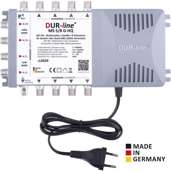 Sat Anlage 8 Teilnehmer | Komplettset - Fuba DAA 780 A Satellitenschüssel 80cm Alu anthrazit + DUR-line Quattro LNB + DUR-line MS 5/8 G-HQ Sat Multischalter 8 Teilnehmer (DVB-S2, HDTV, UHD 4K/8K)
