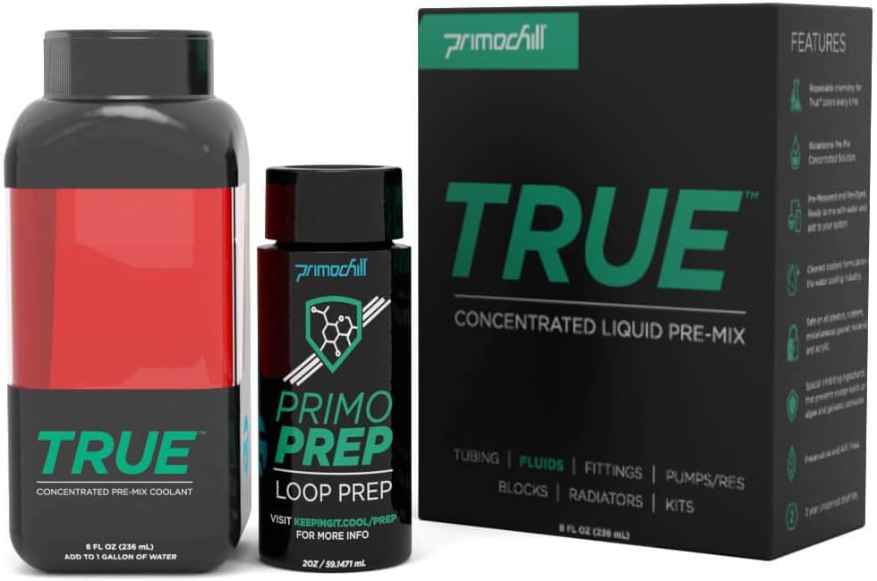 PrimoChill True - Computer WaterCooling Coolant, Concentrate, Low-Conductive, Transparent, Full Protection, PrimoPrep Included, Proudly Made in The USA (Yields a Gallon of Coolant) - Blood Red