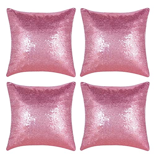 Miayon Pink Sequin Pillow Covers Square Glitter Pillow Cases Decorative Sparkling Throw Pillow Covers Cushion Case for Bed Sofa Bedroom Living Room Valentine's Day Wedding Home Decor (18"x18",4 Pack)