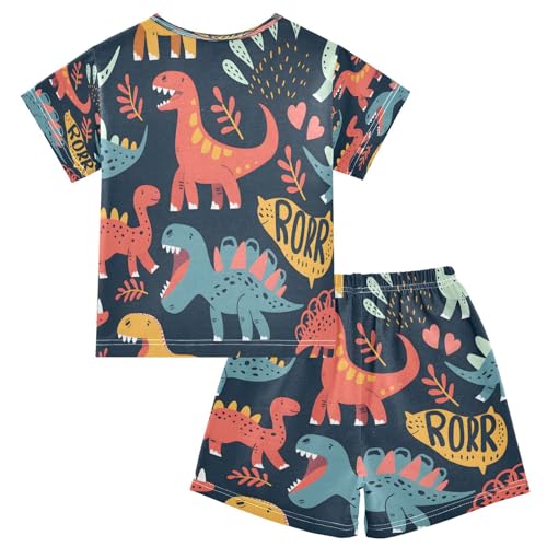 senya Short Sleeve Pajamas Sets Summer Cotton Sleepwear Dinosaur and Grass2