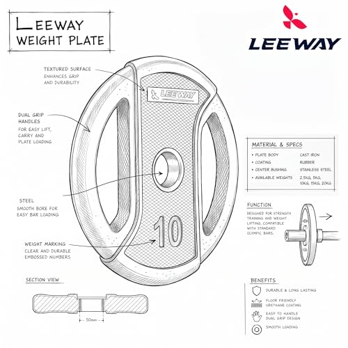 Image of Leeway Olympic Barbell Rod with Plates (120kg Set) | 7ft Chrome Otis Bar 20kg + Weight Plates | 51mm Rubber Coated Olympic Plate | Home Gym Weight Lifting Combo (2.5kgX2+5kgX2+7.5kgX2+10kgX2+15kgX2+20kgX2)