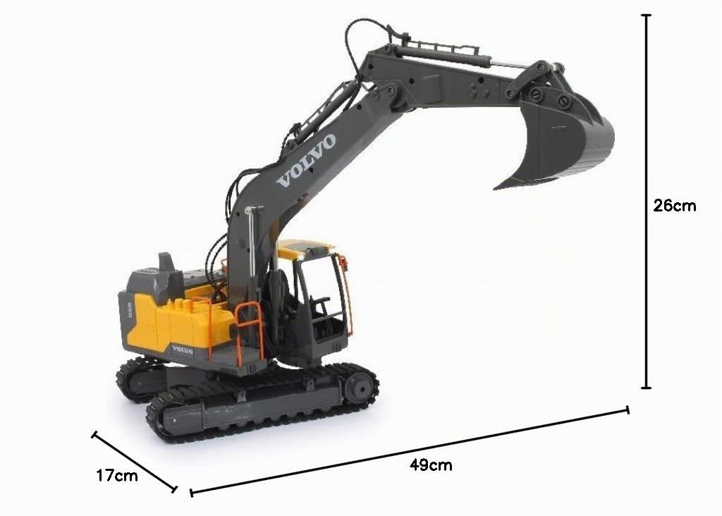 JAMARA 405055 - Excavadora Volvo EC160E 2,4 GHz - Funciones realistas, Cada articulación controlable Individualmente, Sonidos realistas, rotación de Torre de 660°, Modo de Espera automático, Amarillo