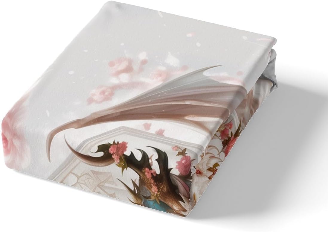 Dragon Flower Duvet Cover Set King,Blossom Floral Dragon Comforter Cover Kids Boys Girls Room Decor,Dreamy Magical Animal Bedding Set 3Pcs,Nature Botanical Wildlife Bedspreads Cover,2 Pillowcases