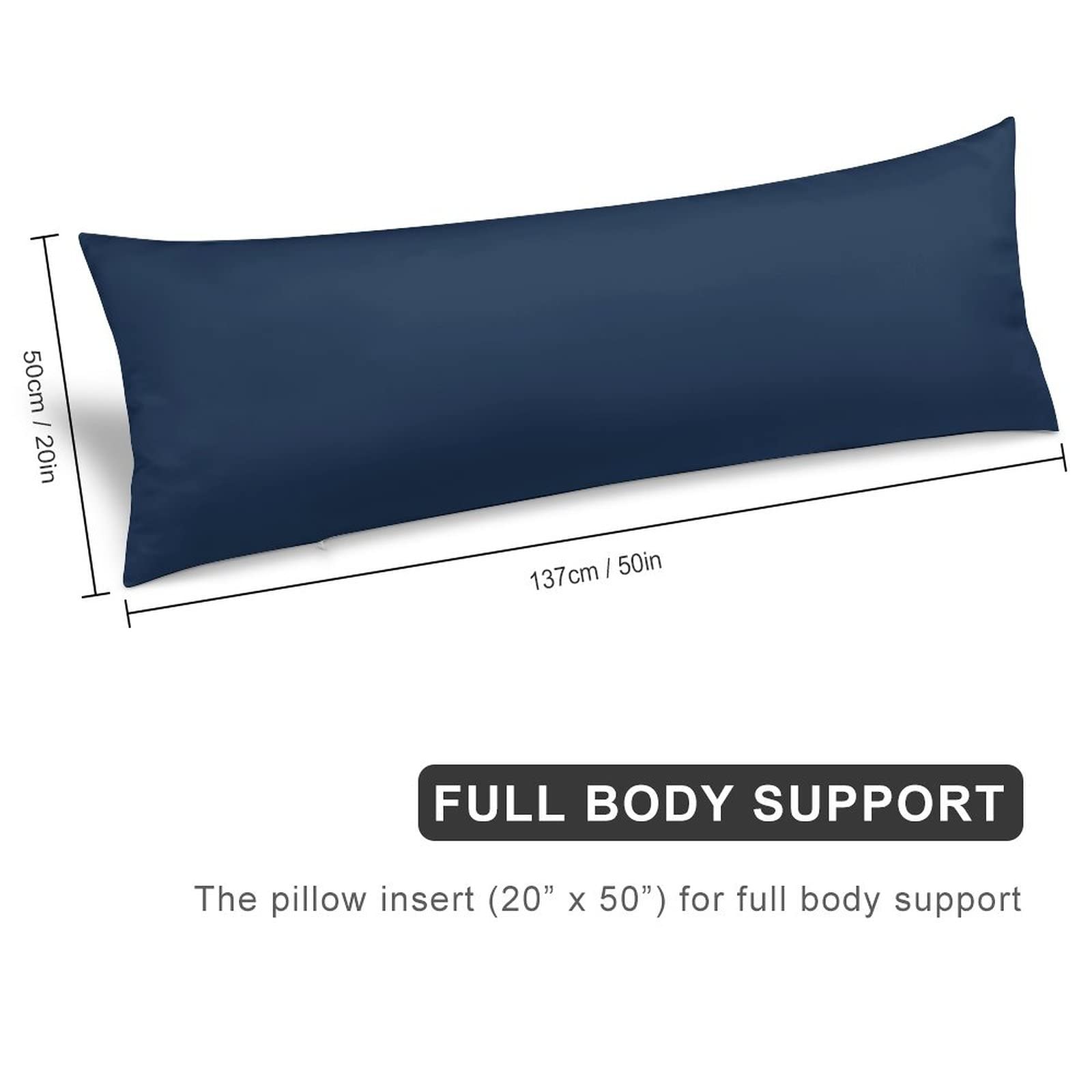 Decorative Body Pillow Covers,Dark Blue Solid Color Long Body Pillow Pillowcase with Zipper 20x54 Twin Sides,Rectangle Body Pillow Case for Home Bedding Decoration