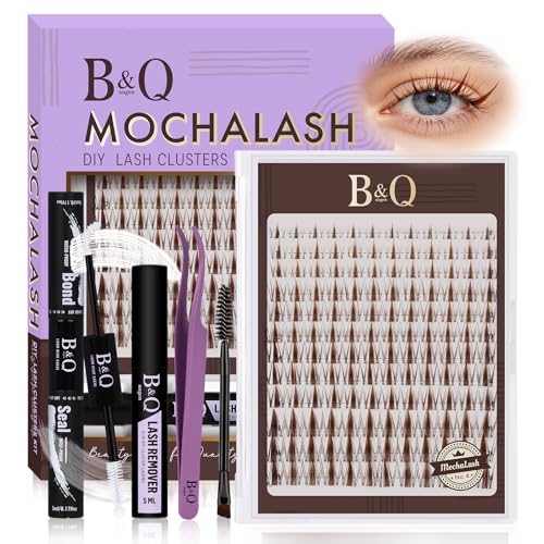 B&Q Brown Fairy Lash Clusters Kit Manga Lashes Clusters Wispy Light Brown Eyelash Cluster Kit C-Curl 8-16mm DIY Lash Eyelashes for Fair/Dark Hair Lightweight & Invisible Band(Mochalash Fairy 04 Set)