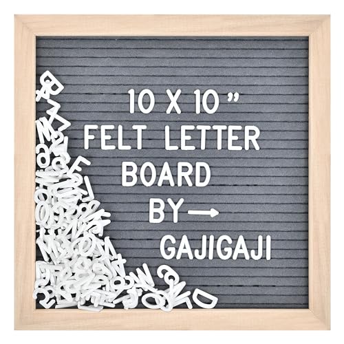 Image of Felt Letter Board with 294 Letters, Numbers, Symbols - 10x10 inch Changeable Message Board with Wooden Frame Wall Mount (Grey)