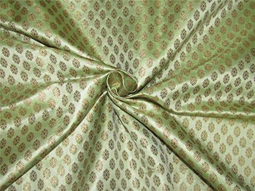 Tissu brocart vert menthe x doré métallique large de 111,9 cm Bro641
