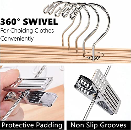 Perchas de madera para pantalones con clips ajustables, paquete de 20, organizador de ropa liso para jeans, pantalones de vestir, pantalones, diseño que ahorra espacio