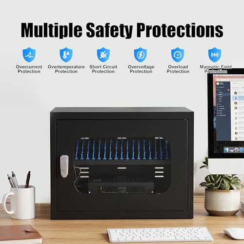 Image of 20-Device Charging Station, Charging Cabinet for Cellphones & Tablet Computers, Rechargeable Cellphone Locker Storage Charging Station, Locking Laptop Storage Box with Cable Management