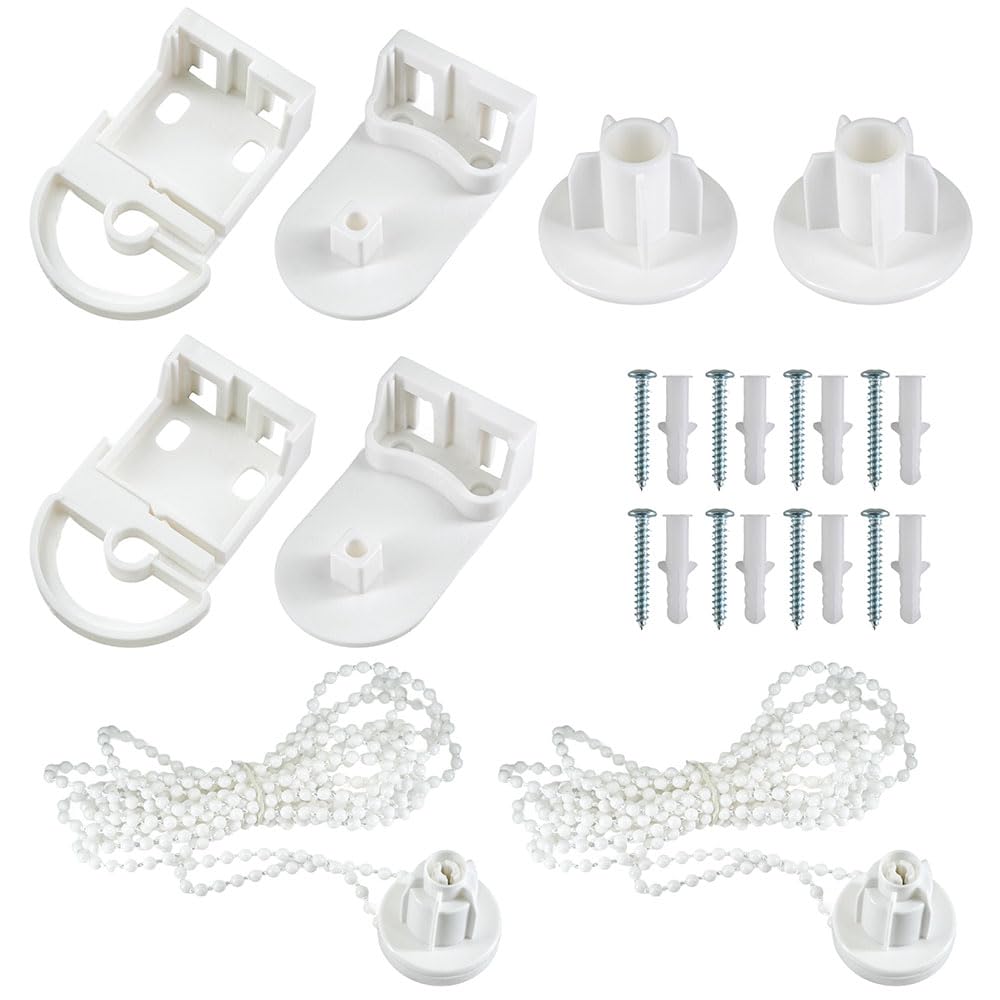 ciciment 2 Set 25mm Roller Blind Brackets & Fittings Kit, Curtain Blind Accessories with Beaded Chain & Screws, Replacement Roller Blind Spares for Roller Shutters & Window Blinds