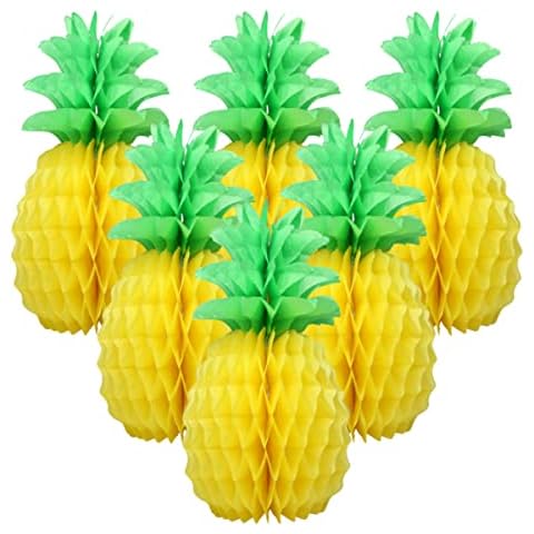 LYART 6 Pcs 14 Inch Pineapple Decorations for Tropical Flamingo Party Summer Hawaiian Luau Party Pineapple Honeycomb Tissue Centerpieces for Tables Hanging Decorations Favors Cover