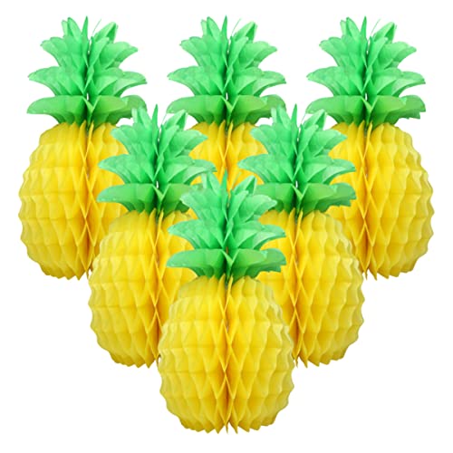 LYART 6 piezas de decoraciones de piña de 14 pulgadas para fiesta de flamencos tropicales, verano, fiesta hawaiana, luau, piña, panal, centros de mesa para colgar decoraciones
