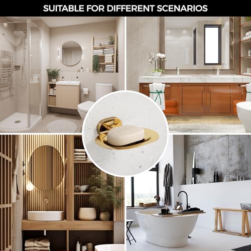 Image of LAPO 304 Stainless Steel Single Soap Holder for Bathroom, Wall Mounted Soap Dish with Drain Tray for Wash Area, PVD Gold Finish, 25 Years Warranty, Pack of 1 - KIK