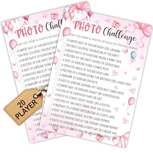 Image of Pink Slumber Party Games Card - Coquette Pink Bow Themed Sleepover Slumber Party Supplies -Sleepover Stuff - Birthday Night Games Creative Idea -Photo Challenge- 20 Game Cards