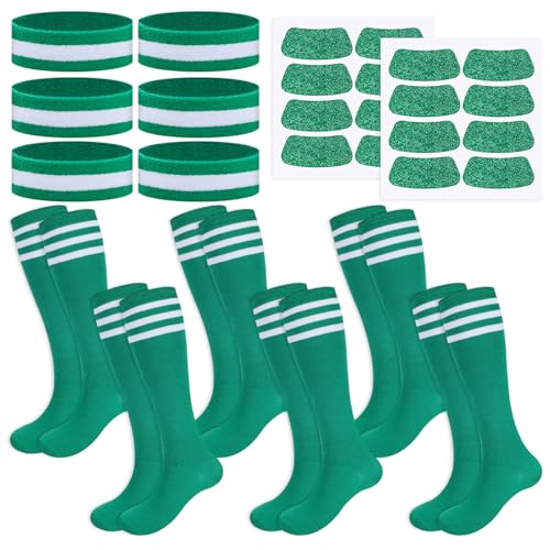 Shyyween Green 18 Pcs Knee High Socks Headbands Glitter Eye Stickers for Sports Team Spirit Wear Accessories