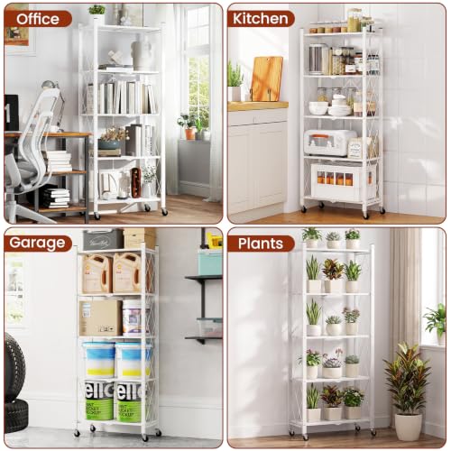 Image of ALANNG 60.6 Inch Folding Bookshelf, 5 Tier Metal Bookcase and Bookshelves