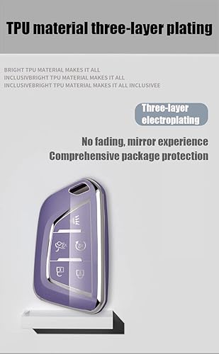 Miniatura 3 de ontto Funda para llaves compatible con Cadillac CT5 CT6 2020 2021 Smart Remote Key Cover protección completa, antiarañazos, morado