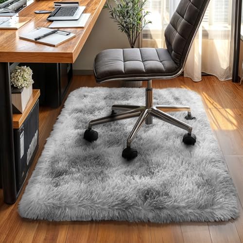 Small Bedside Rug, 2x3 Non Slip Fluffy Shaggy Entryway Throw Rugs for Bedroom Living Room, Indoor Floor Carpet for Kids Girls and Boys, Nursery Rooms Mat, Home Decor Aesthetic, Tie Dyed Grey