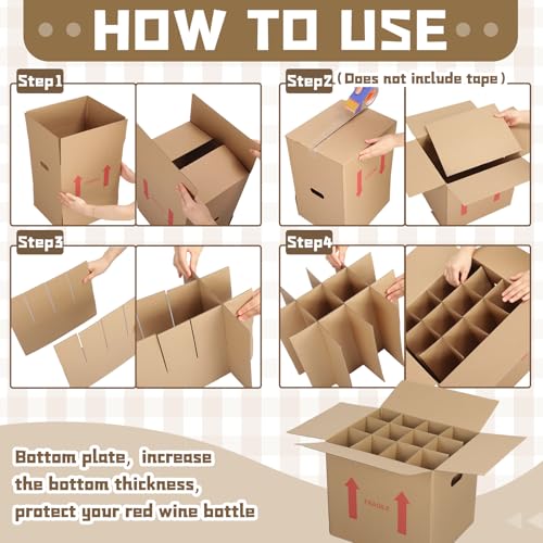 Image of Tatuo 5 Pack Wine Box for Moving, 12 Bottle, with Divider, 16 x 12 x 12 in | Liquor Shipping Packing Box Bulk, Corrugated Cardboard, Reinforced Bottom, Break Resistant, Heavy Duty, Cellar Storage