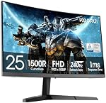 KOORUI 25 Inch Curved Gaming Monitor, FHD (1920 x 1080) 240Hz 1ms Display, 1500R Curve, AdaptiveSync, 90% DCI-P3, HDR10, HDMI 2.0/DP 1.4, VESA, G2511XC