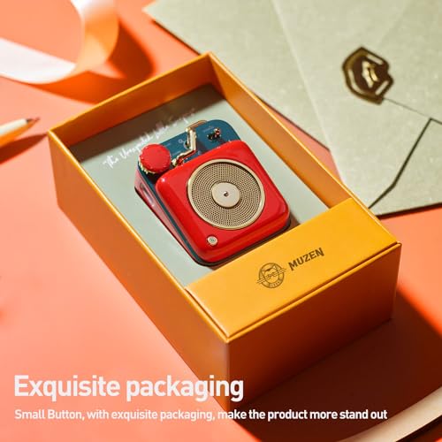 Image of Muzen Mini Bluetooth Speaker, Button Small Cute Portable Metal Retro Wireless Speaker with Loud Volume Great Sound and Portable Lanyard & Gift Bag for Office Classic Vintage Decor
