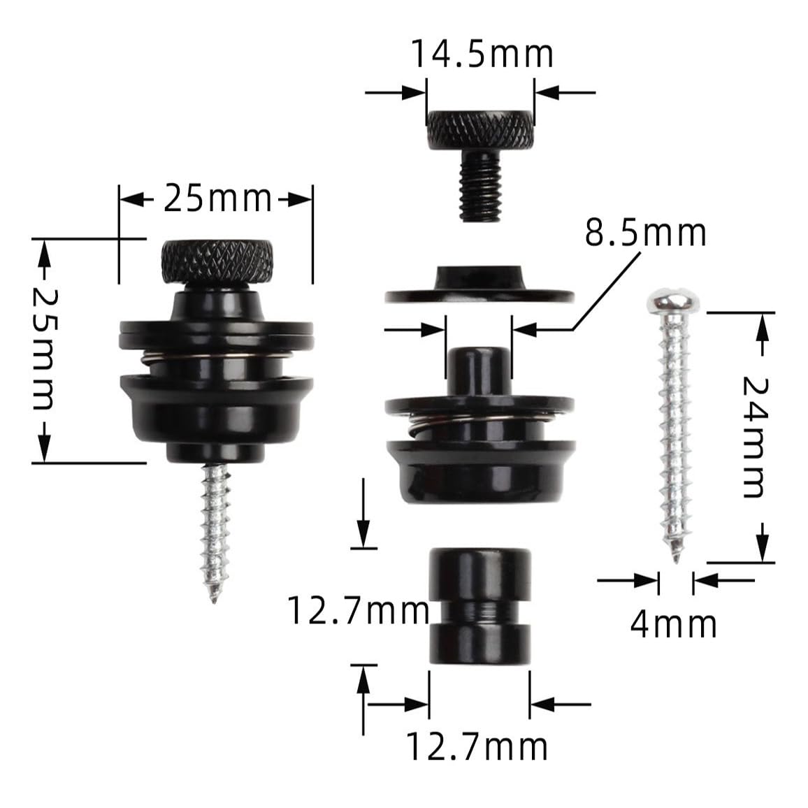 2pcs - Guitar strap lock, button quick install/release strap lock, guitar strap locking system, Suitable for acoustic guitar strap, bass guitar strap, electric guitar strap (black)