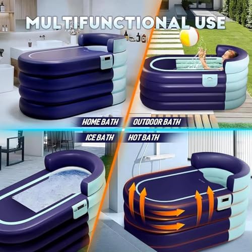 Image of Inflatable Adult Bathtub, Foldable Portable Durable Soaking Bath Tub with Cordless Air Pump, PVC Inflatable Pool, Quick Drain Design, for Family Bathroom Spa Massage