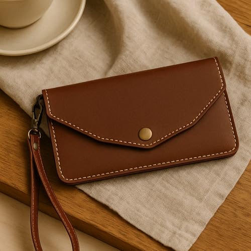Full Grain Leather Zipper Currency Pouch 4 Card Slots Utility Pouch Cash Organizer Continental Wallet for Gift (Wine)4