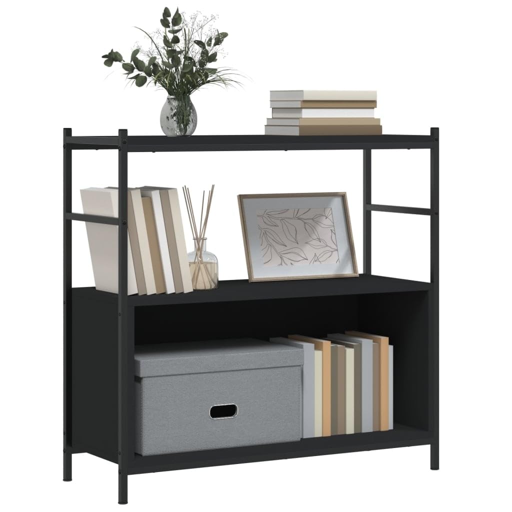 Estantería negra 80 x 30 x 78,5 cm de madera y hierro, estantería de pie de estilo industrial con patas ajustables, robusta estantería de salón para oficina, dormitorio, libros, revistas
