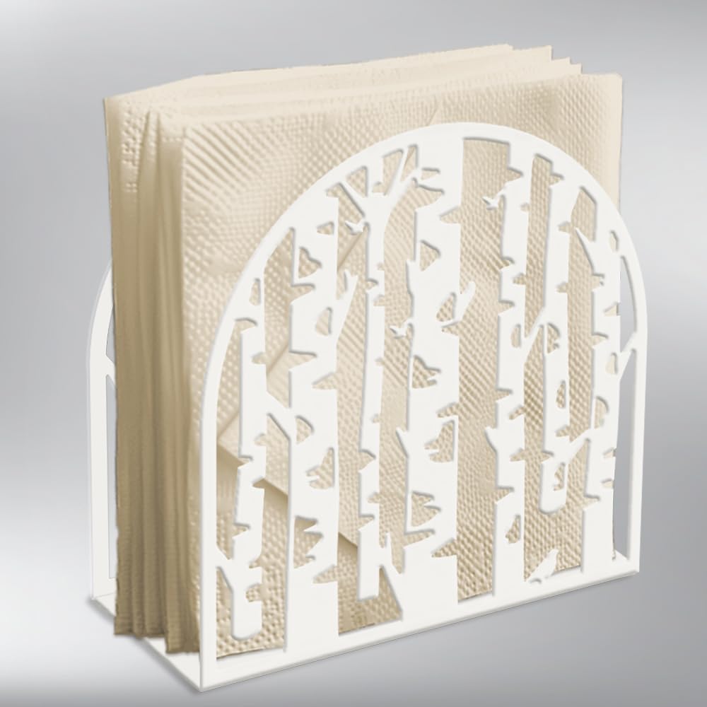 Doodlream White Metal Napkin Holder for Table 15 x 15 x 5 cm Birch Tree Forest Napkin Dispenser for Kitchen Dining Countertop Farmhouse Coffee Bar for Paper Mail Bills Suitable