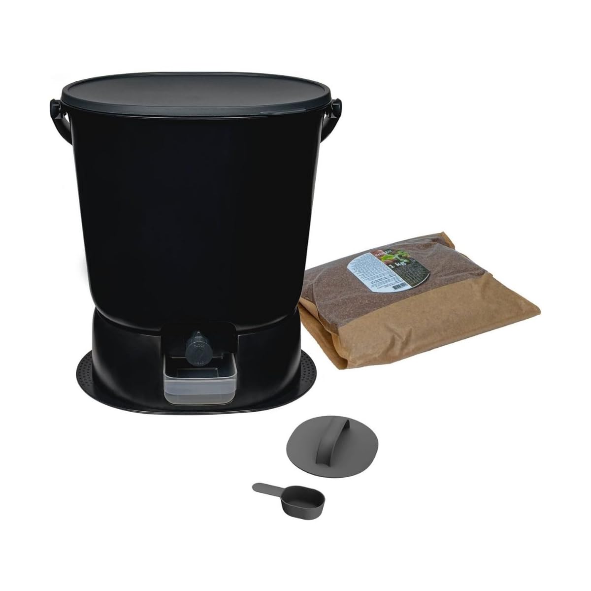 Skaza- Composteur de Cuisine en Plastique Recyclé - BOEssential+Base 15,3L Noir et Gris