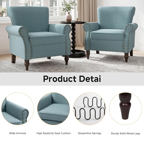 Sillón clásico tapizado azul sin reclinar miniatura 6