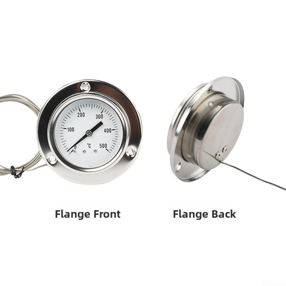 Termometro da forno con sonda in acciaio inox 0-500 °C per forni, griglie, stufe a legna, grande facile da leggere per quadrante, design resistente alla ruggine (tipo flangia)