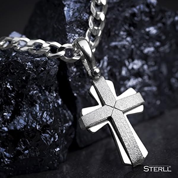 STERLL Collar de plata maciza de ley 925 para hombre con colgante de cruz de plata, con caja de joyería, idea de regalo para hombre o amigo
