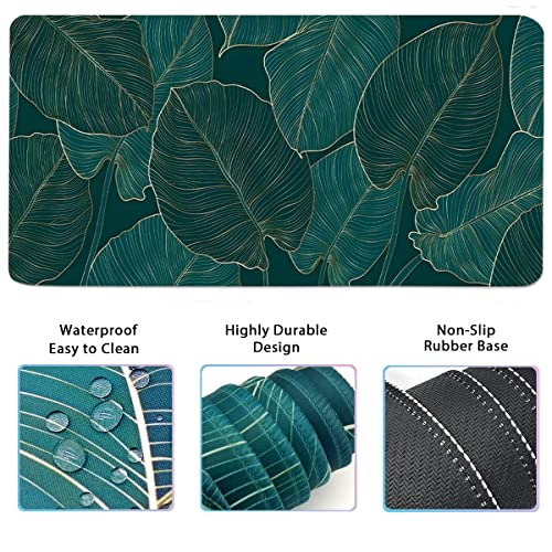 Ergonomic Large Mouse Pad And Keyboard Wrist Rest, Desk Pad For Keyboard And Mouse, 4-In-1 Large Gaming Mouse Pad With Wrist Support For Home Office Study Game-Green Leaves #TOP1