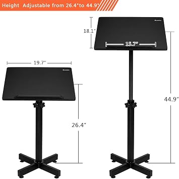 Bonnlo Classic Lectern Podium Stand, Height Adjustable Mobile Podium, Multi-Purpose Tabletop for Speech, Lecture, Church, Reading or Laptop Desk with Edge Stopper, Black