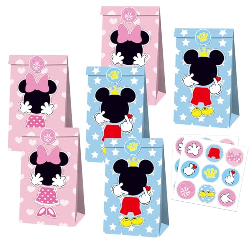 OU RUI 12Pcs Mouse Party Bags With Stickers Paper Supplies Favors Cookie Chocolate Candy Snack Bags Mouse Birthday Party Gift Bag