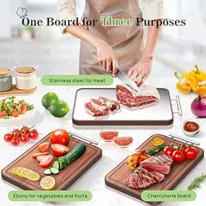 Large Cutting Board Double Sided, 2025 Upgraded Thick Chopping Board, Titanium Stainless Steel Cutting Board for Kitchen, Ebony Wood Cutting Board with Juice Groove, Charcuterie Board 16.3''×11''×1'' Large Cutting Board Double Sided 2025 Upgraded Thick Chopping Board Titanium Stainless Steel Cutting Board for Kitchen Ebony Wood Cutting Board with Juice Groove Charcuterie Board 163111