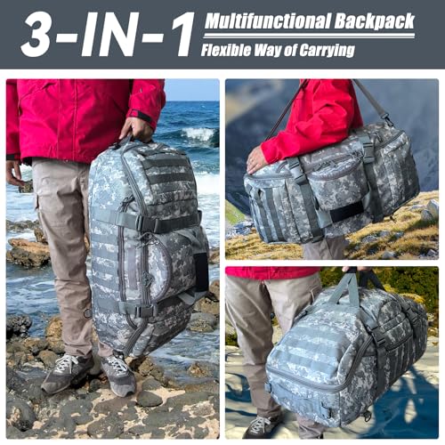 Image of Hannibal Tactical 65L Large Duffle Bag, 3-in-1 Tactical Backpack MOLLE Pack for Sports, Gym, Outdoor, ACU