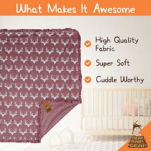 Image of Dear Baby Gear - 40x30 Car Seat Canopy, Infant Carrier Cover for Boys & Girls, Cozy Fall Baby Shower Gift, Nursing & Stroller Use, Newborn Travel Sunshade Accessory, Antlers on Dusty Rose, Pink Dot