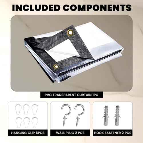 Image of ORILEY PVC Curtain with Eyelet Solid Water Resistant Wind Rain Protection Sun & Dustproof for Long Door Balcony and Outdoor Use (Pack of 1, Transparent 4.5FT x 9FT)