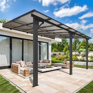 AECOJOY 10′ x 14′ Adjustable Height Outdoor Lean to Gazebo Pergola for Patio, Large Wall-Mounted 8.1-9.8 Ft Hard Top Metal Heavy Duty Metal Awnings Shelter Pergolas and Gazebos Clearance with Roof