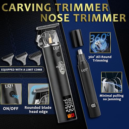 Image of Men's Professional Cordless Hair Clippers & Trimmer Kit, 4-in-1 Electric Shaver Set with LED Display, Waterproof Body Groomer, Nose Trimmer & T-Blade for Bald Head, Full Barber Kit (Gray)