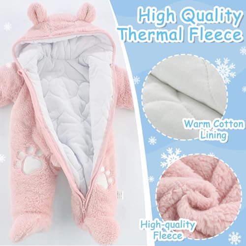 Newborn Baby Bear Onesie Snowsuit Winter Footie Fleece Romper Hooded Jumpsuit Infant Coat for Girls Boys 0-12M4