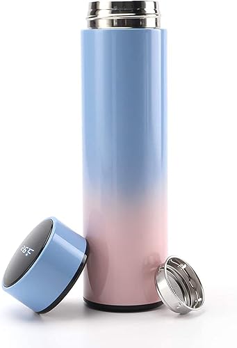 Olerd Smart - Botella de agua aislada con infusor de té de acero inoxidable al vacío taza de café de boca ancha termos de viaje con pantalla táctil