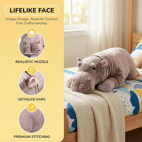 lilizzhoumax Nilpferd XXL Kuscheltier 46cm Weiches Nilpferd Plüschtier Kawaii gewichtetes Plüsch Stofftier Spielzeug Kissen Dekoration Weihnachten Geburtstagsgeschenk für Kinder Babys Mädchen Jungen